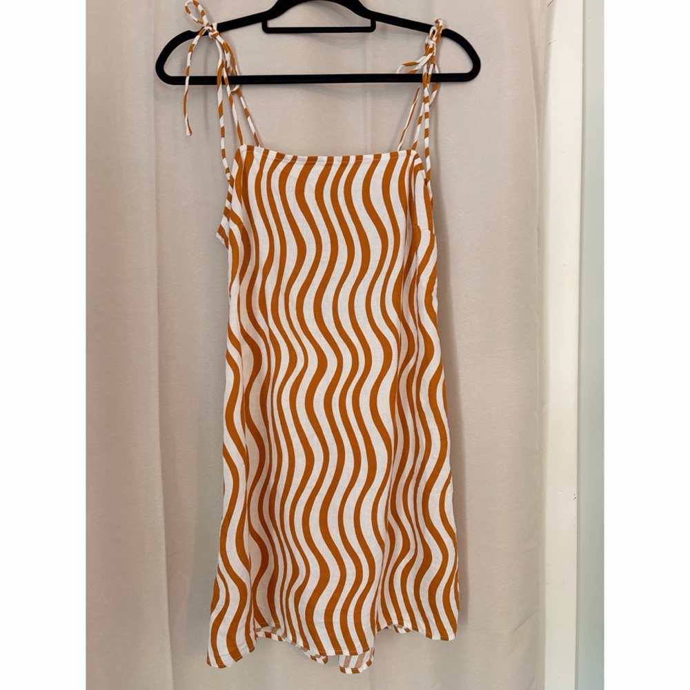 Wave Print Dress with Tie Straps